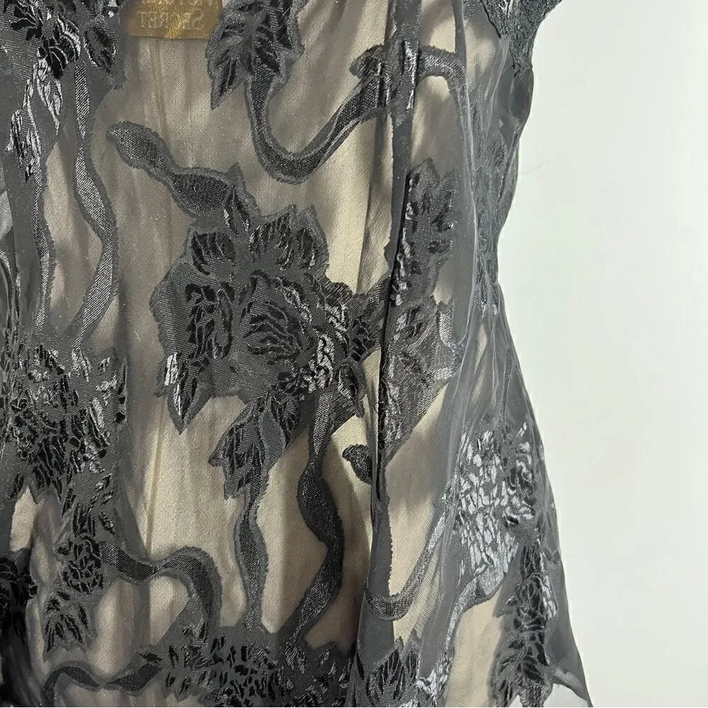 Vintage Victoria’s Secret Black Jacquard One Piece Bodysuit Negligee Great L